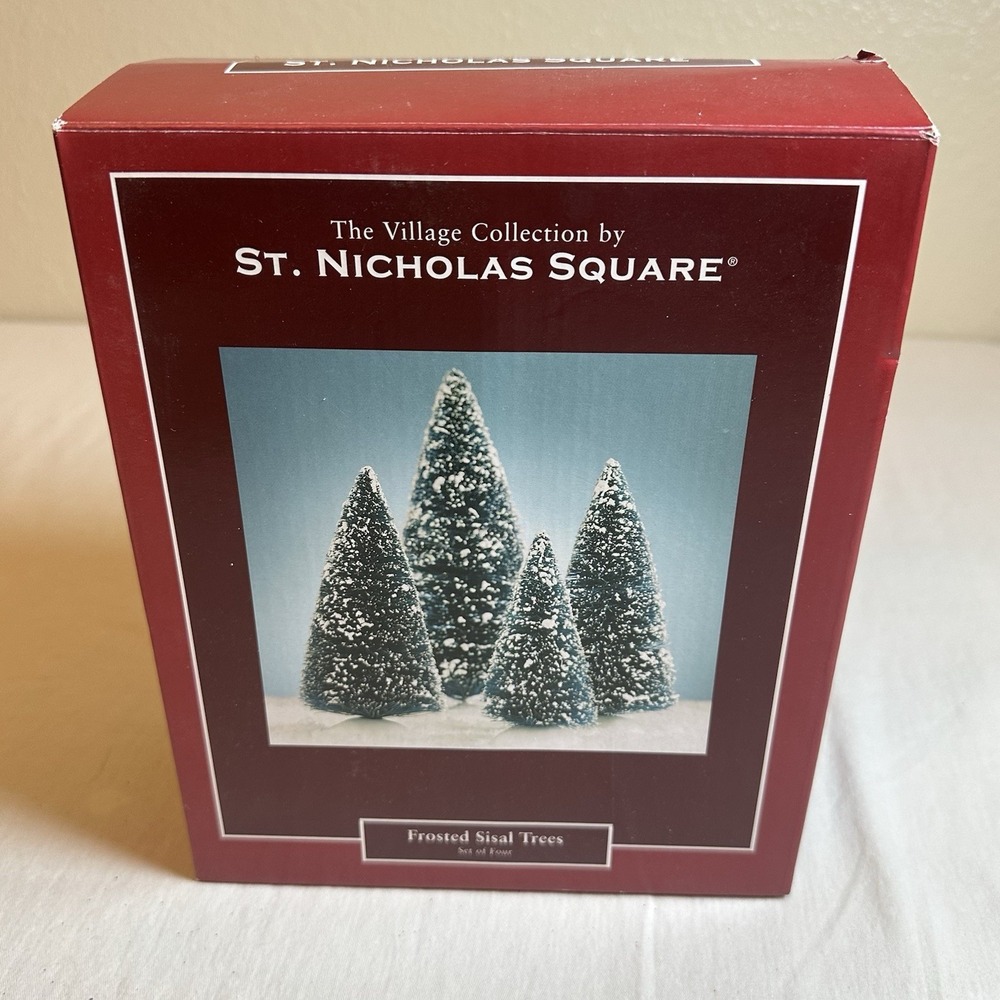 St. Nicholas Square "FROSTED SISAL TREES" Christmas Town Village w/Box